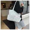 Japanese Style Polyester Shoulder Bag, Mint Green Star Print Tote with Zipper, Spacious Commute Bag for Women CLE
