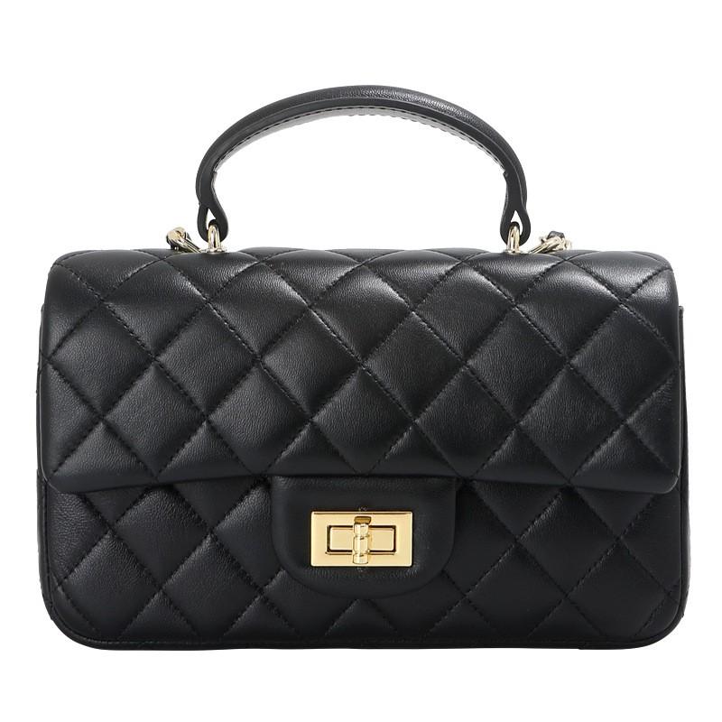 Genuine Lamb Leather Mini Square Crossbody Bag With Chain Strap Rhombus Quilted Design Women Daily Commute