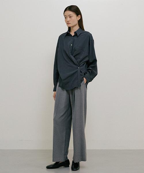 Lingseoul Two Tuck Wide Pants-Gray