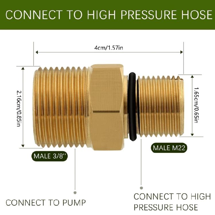 Quickly Connect Brass Adapter For High Pressures Systems M 22 Female Hose To 3/8Inch Pump Outlet Leak Prevention Design