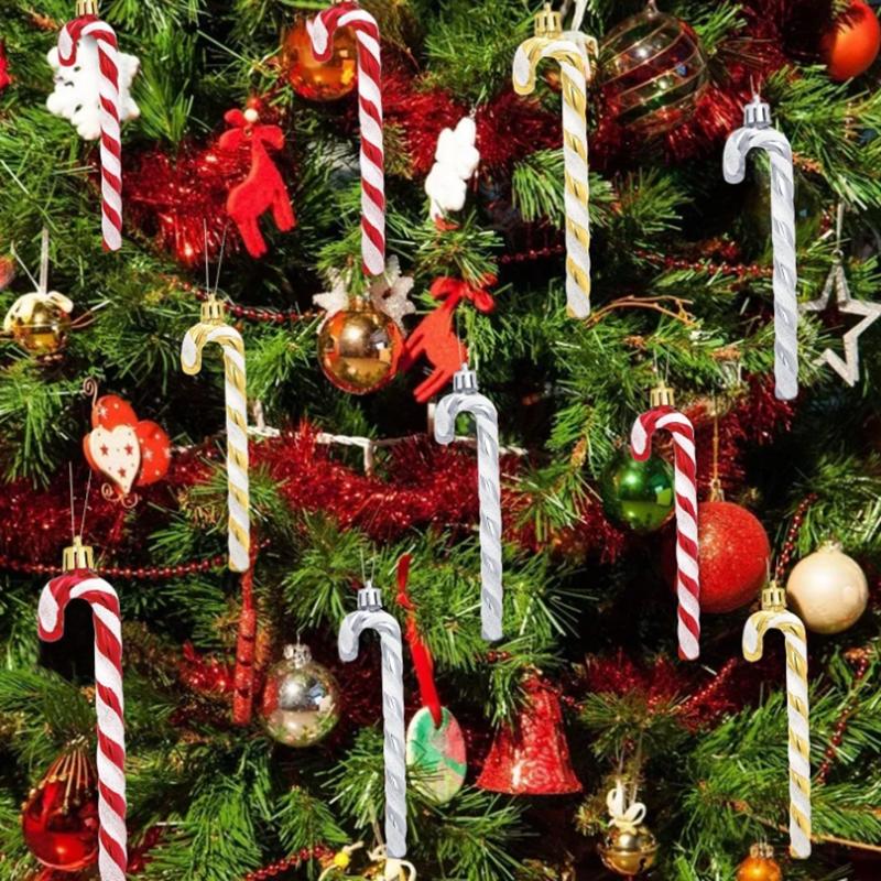 6pcs/box Christmas Cane Ornaments Painted Crutch Xmas Tree Hanging Pendant Festival Decoration Gift  Children Toys Candy Canes
