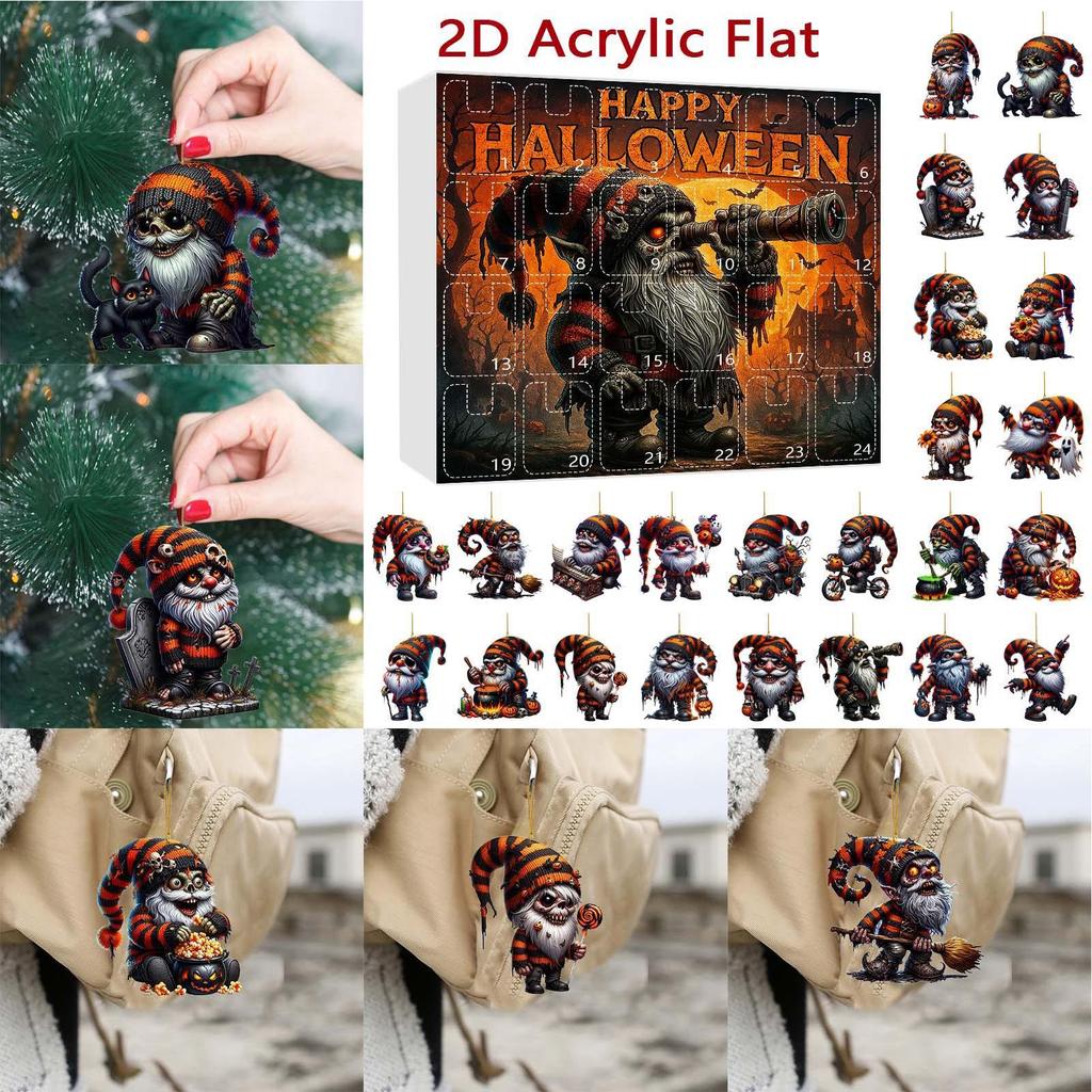 Halloween Gnome Ornaments Acrylic Gnome Christmas Tree Decorations 2D Gothic Dwarf Doll Scary Pendant For Kitchen Fireplace