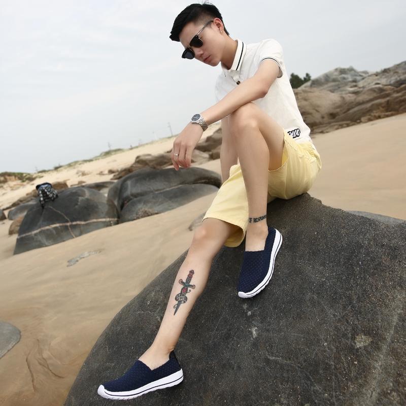 Summer Men Sneakers Black Braid Beach Shoes Casual Weave Breathable Slip on Flats Grey Sneakers