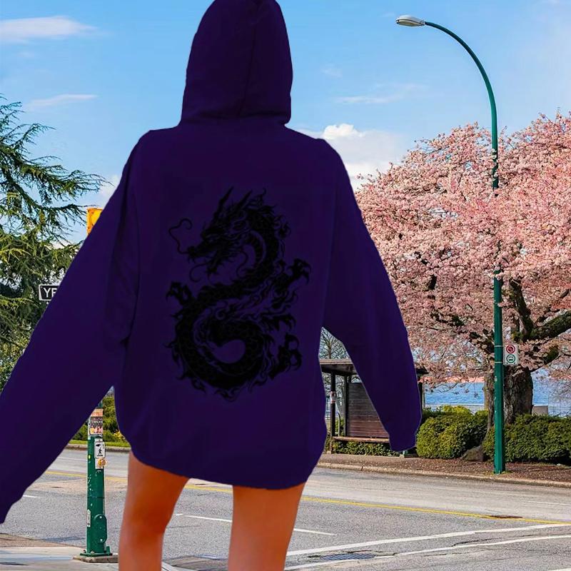 Женские свободные толстовки с принтом китайского лунга блузки толстовки повседневные свитера с длинным рукавом 8XL фиолетовый 1565₽