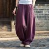 Johnature Women Straight Pants Solid Color Elastic Waist Autumn Trousers Loose Vintage Long Pants