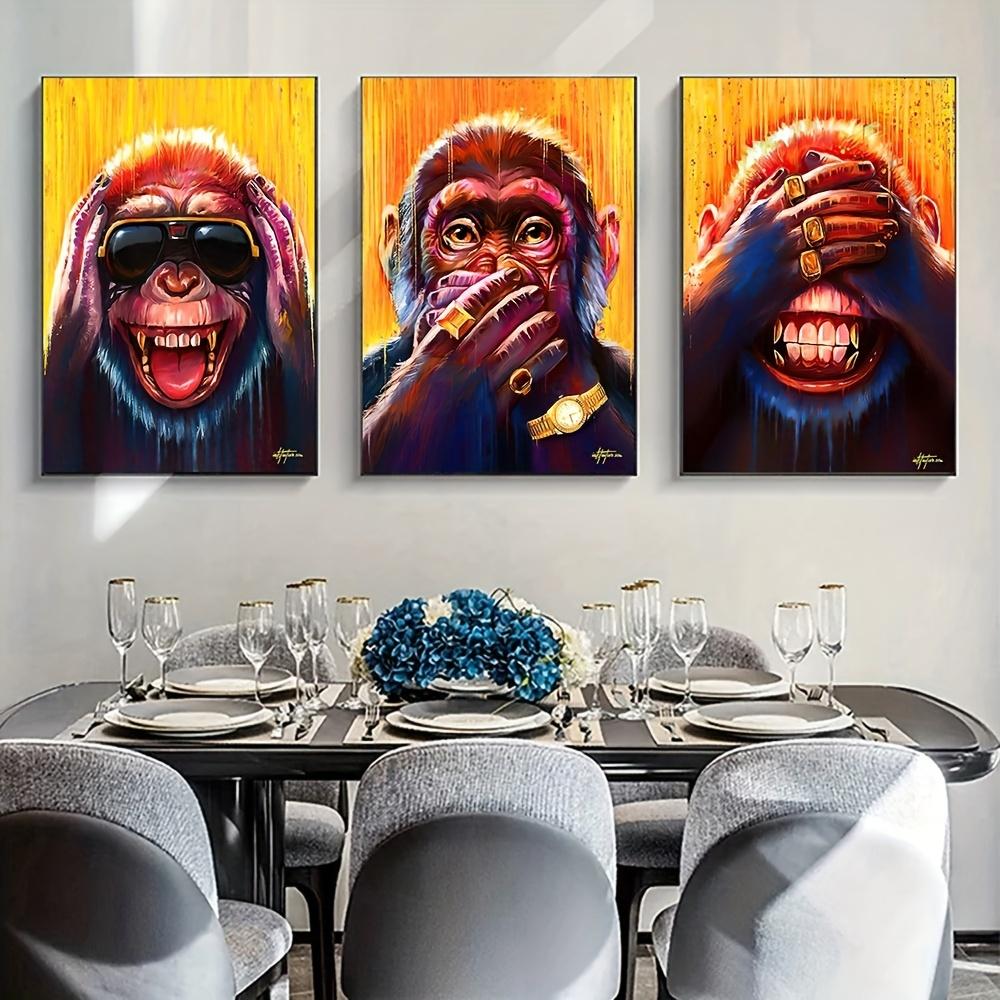 3pcs Three Funny Animal Monkey Posters and Prints Animal Earphone Canvas Paintings For Kids Living Room Wall Art Decor Posters