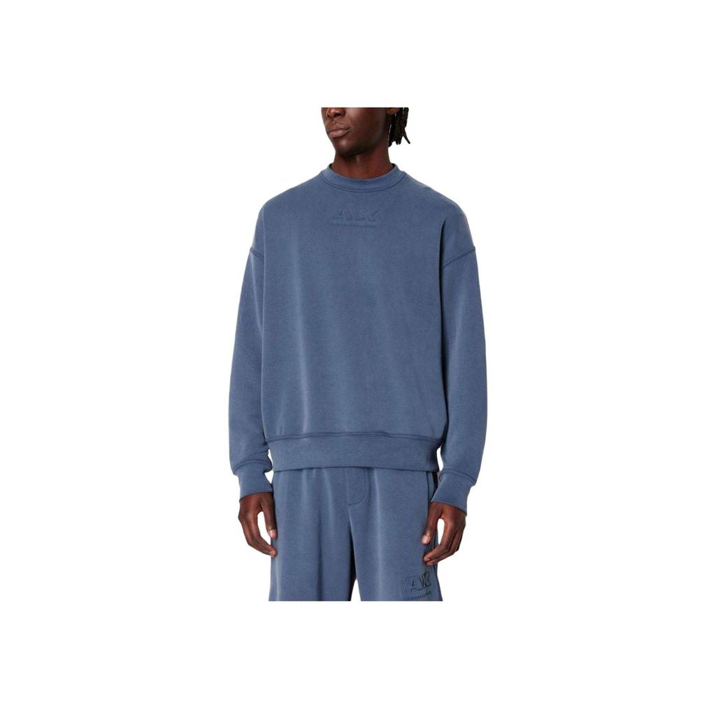 Armani Exchange Ss24 Letter Embossed Crew Neck Loose Casual Sweatshirt Men Sweatshirt Blue 3DZMAA-ZJUBZ-45AM