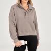 Women's Color Loose Fit Half Zip Button Long Sleeve Sweatshirt Top