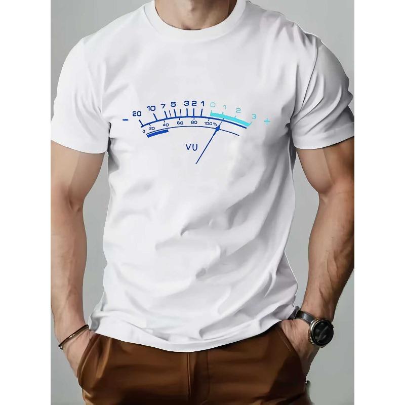 Men's Vintage VU Meter Audio Design T-Shirt - Retro Music Volume Print, Lightweight Breathable Summer Tee Suitable for Gym, Casual Wear & Music Events