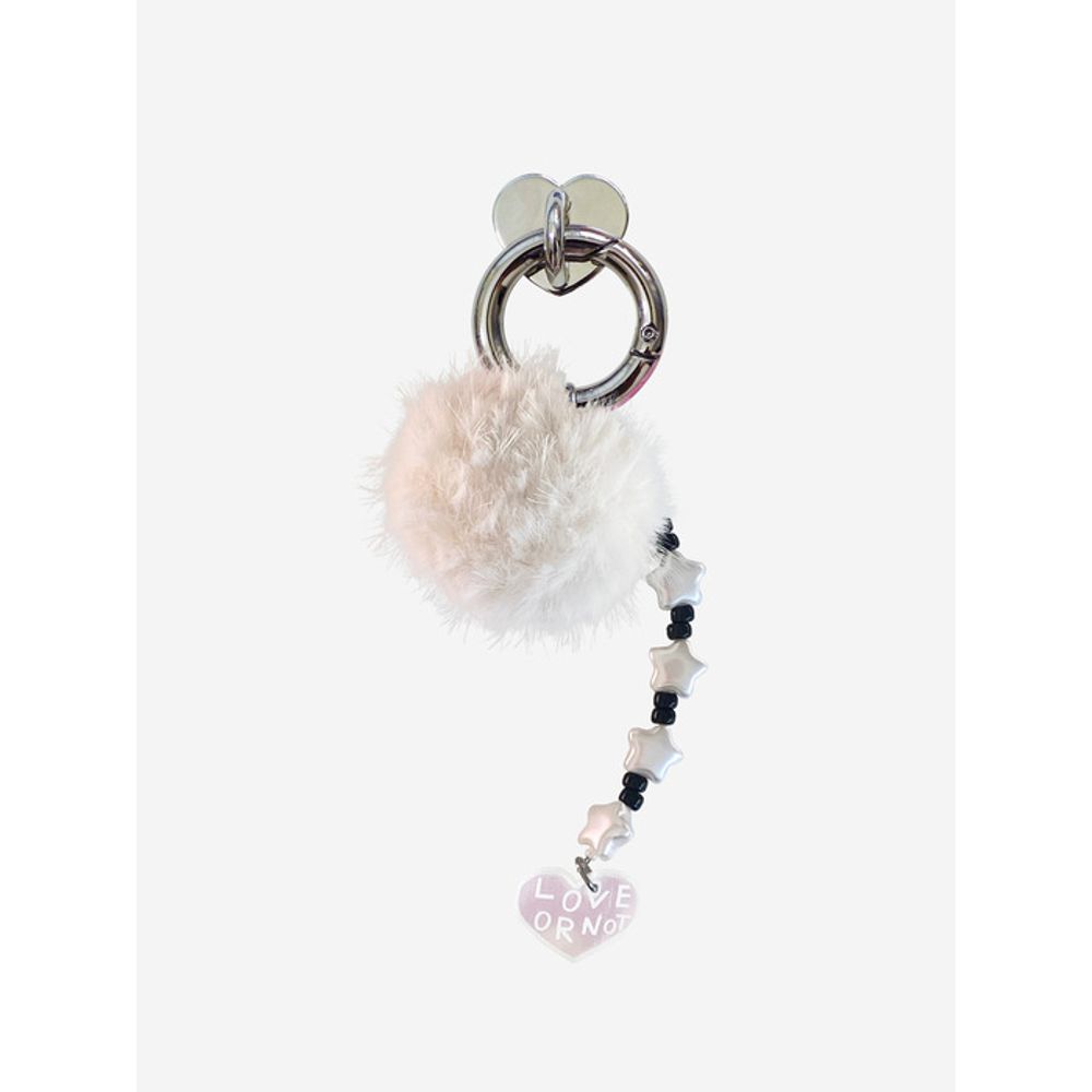 Love or Not Little Tail-White Pompom Beads Strap/Keyring&Tok