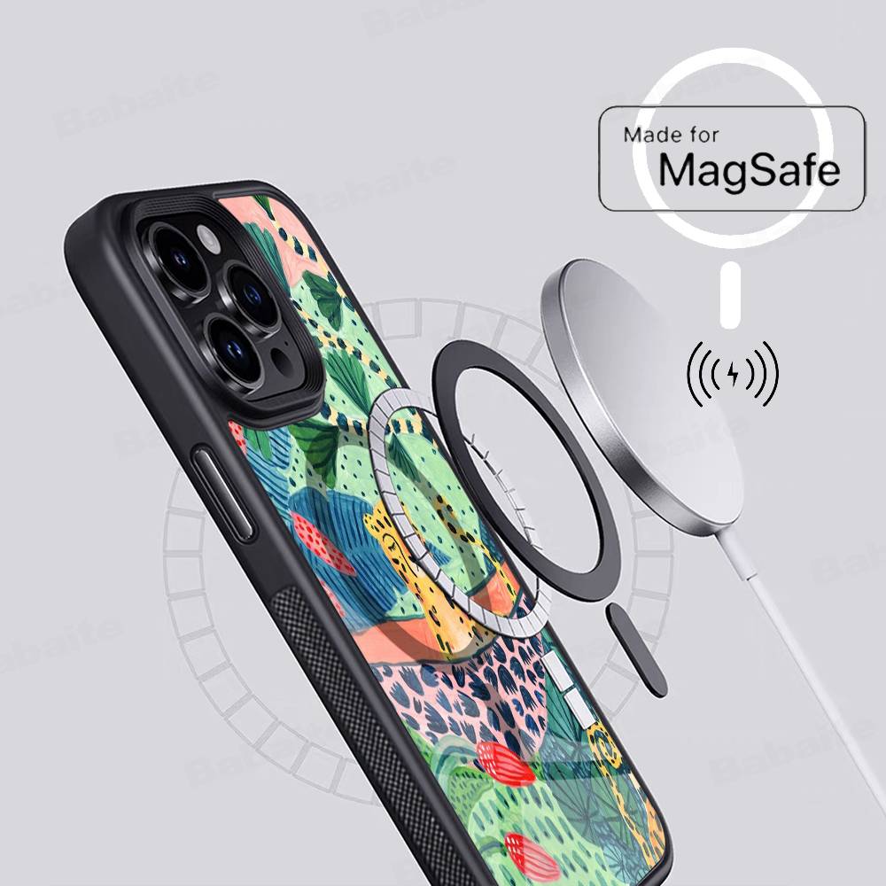 Jungle Art Illustration Snake Cats Sloth For Magsafe Phone Case For IPhone 16 15 11 12 13 14 17 Pro Max Plus Magnetic Wireless
