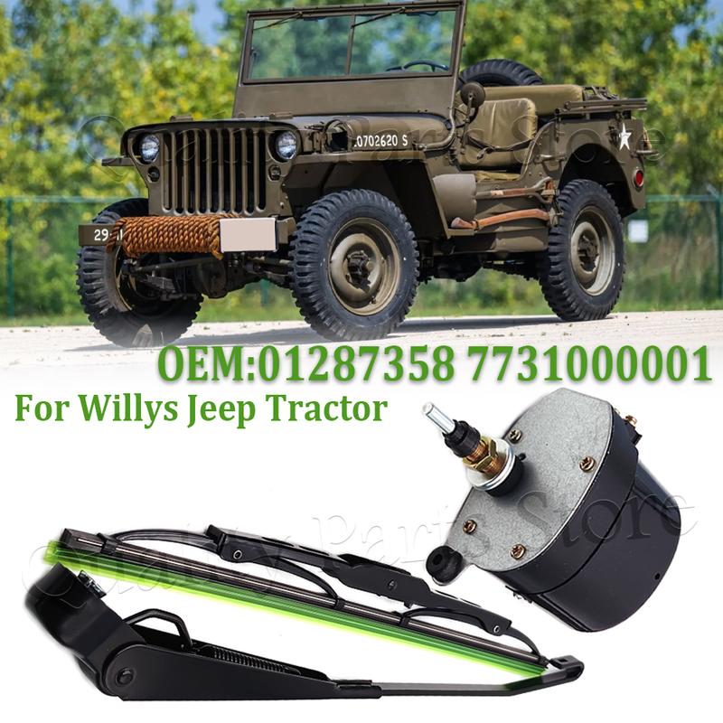 A Set Windshield Wiper Motor 12V For Willys Jeep Tractor Windshield Wiper Motor & Arm & Blade Kit 01287358 7731000001 0390506510