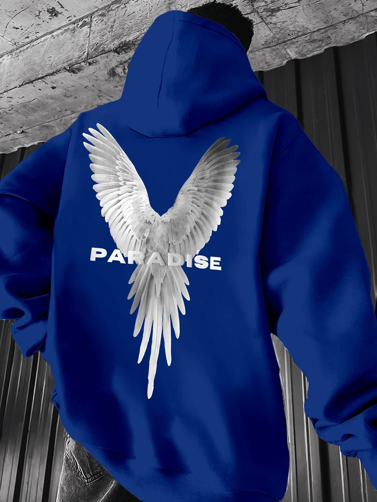 Street Trend Flügel Druck Hoodie Für Männer Tasche Kordelzug Pullover Locker Fleece Warm Sweatshirts Herbst Bequeme Kleidung