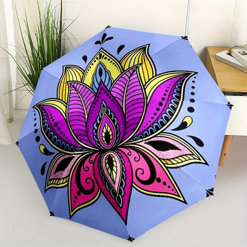 

1pc Colorful for Lotus Flower Print Automatic Portable Umbrella - Durable Metal Frame and Plastic Handle, Vivid Design, Cute F Iron&8K