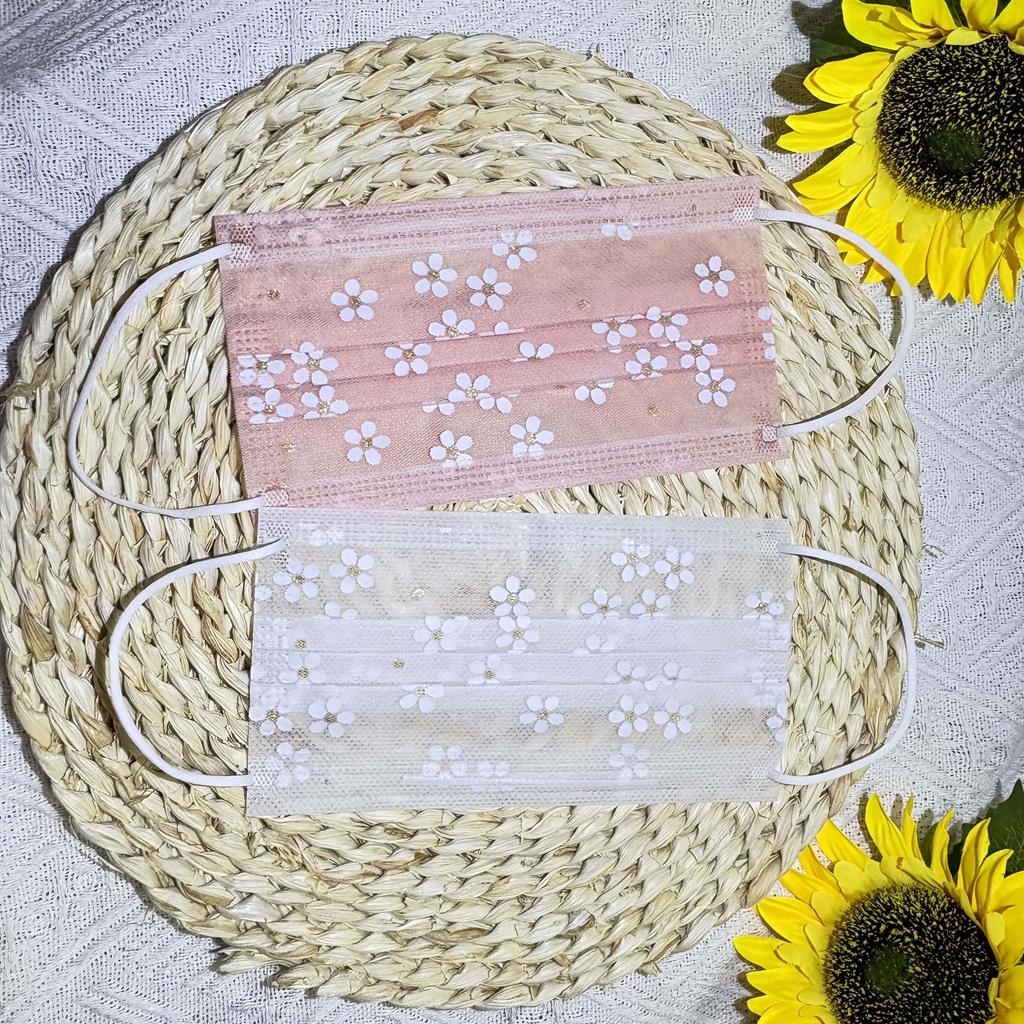 40pcs Disposable Double-Layer Summer Face Masks, Thin and Breathable, Cute and Stylish, Cherry Blossom Lace Design, Comfortable Elasticity for Going