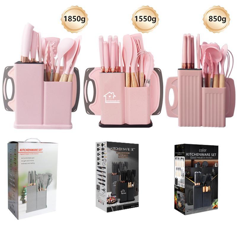 

Набор кухонных принадлежностей из силикона с антипригарным покрытием, 19 предметов, включая лопатки, ложки и ножи Special offer kitchen knife set 19 pieces 850g розовый