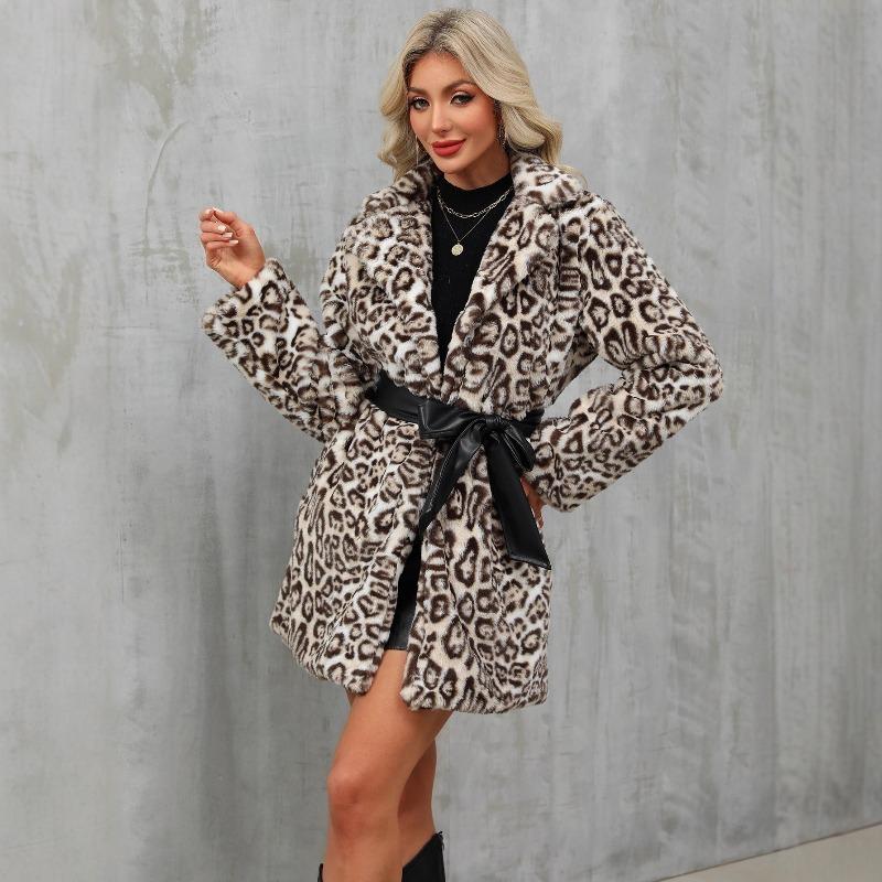New Women's Imitation Fur Top Women's Plush Casual Warm Leopard Print Jacket