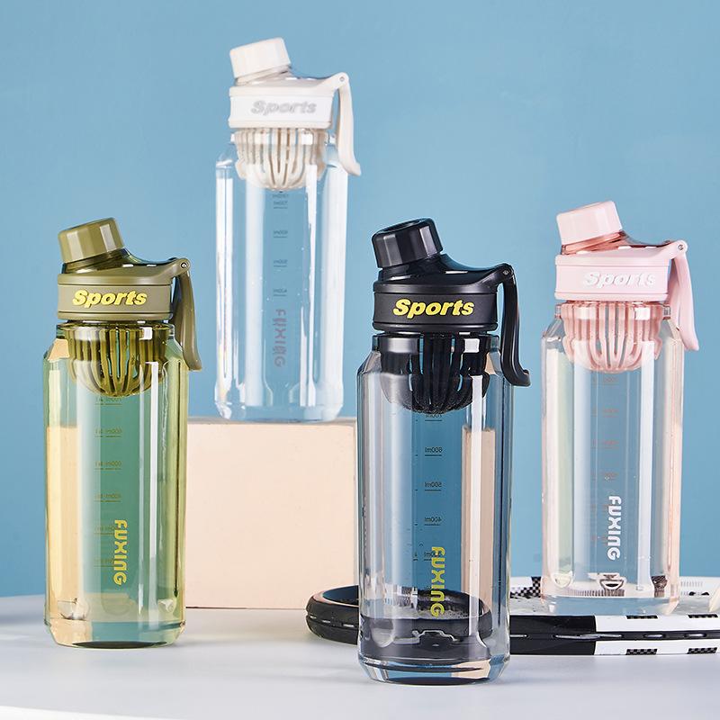 Sports Water Bottle Large Capacity Transparent Bottle Plastic Cup with Tea Filter Outdoor Travel Gym Fitness Water Bottle