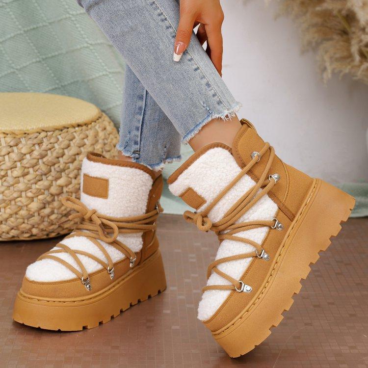 

Европейская и американская внешняя торговля зимние новые теплые снежные хлопковые ботинки женские цветные перекрестные ремешки плюшевые хлопковые ботинки женские 41 верблюд