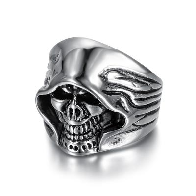 S925 Silver Ring Ebay Punk Personality Death Is Coming Skull Ring Trendy Men's Ring
