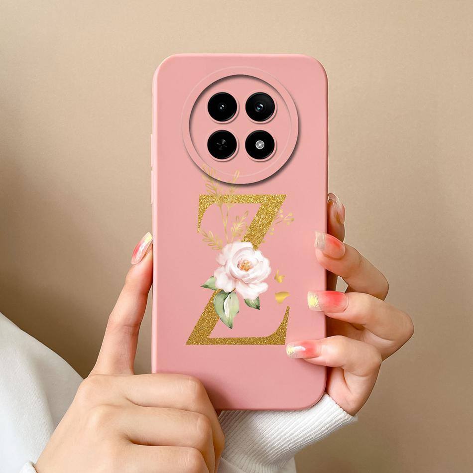 Cases For OPPO Realme12 12x 5G Elegant Rose Letter Soft Liquid Silicone Lens Protective Back Covers For Realme 12 X Bumper Funda