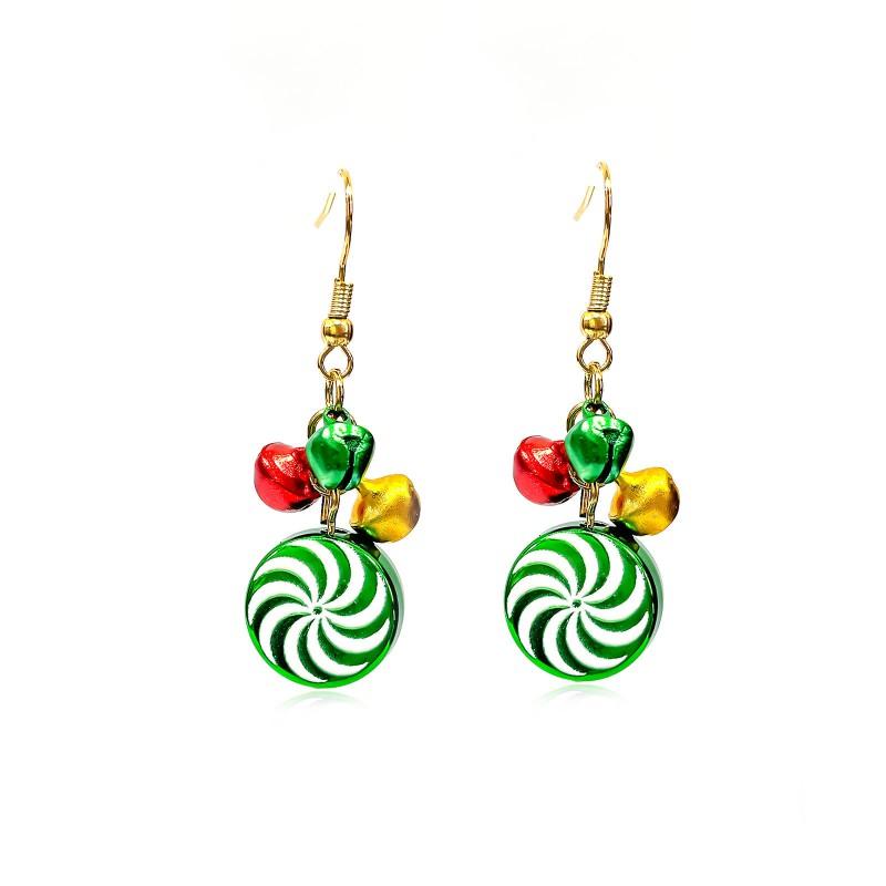 Christmas Candy Earrings Set With Bell Charms Matching Bracelet Women ABS Handmade Festive Jewelry