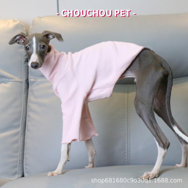 Weiches Baumwoll-T-Shirt mit hohem Kragen für Haustiere Whippet Italienisches Windspiel Bedlington Terrier Rosa Basisschicht
