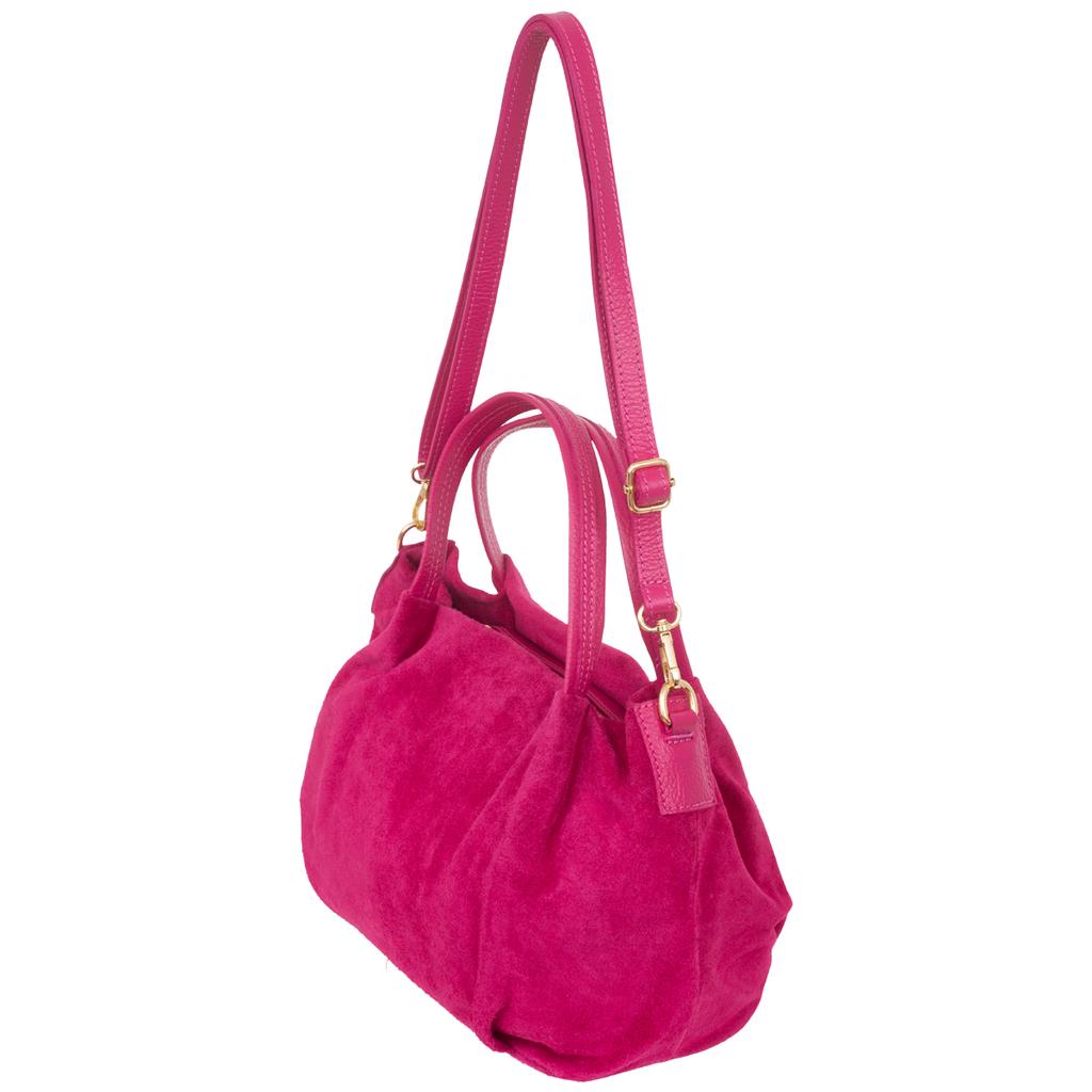 Women's Suede Shoulder Bag Vera Pelle Bolsa Fuchsia