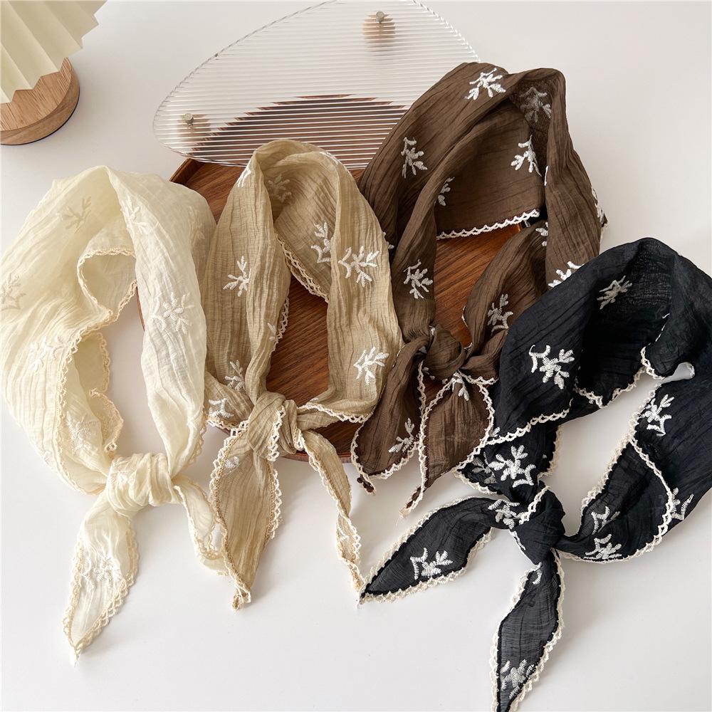 Korean Style Cotton Linen Lace Triangle Scarf: Women's Spring/Summer Neck and Sun Protection Accessory
