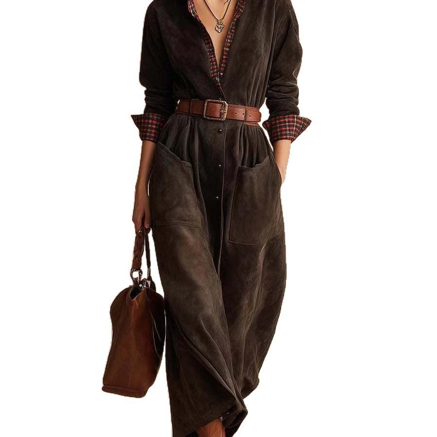 2026 autumn European and American express women's classic retro plaid tooling dress