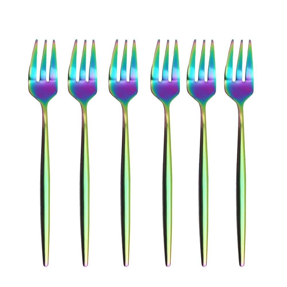 6Pcs Fruit Fork Stainless Steel Cake Forks White Gold Colourful Tea Fork Dinnerware Set Hotel Party Restaurant Supplies