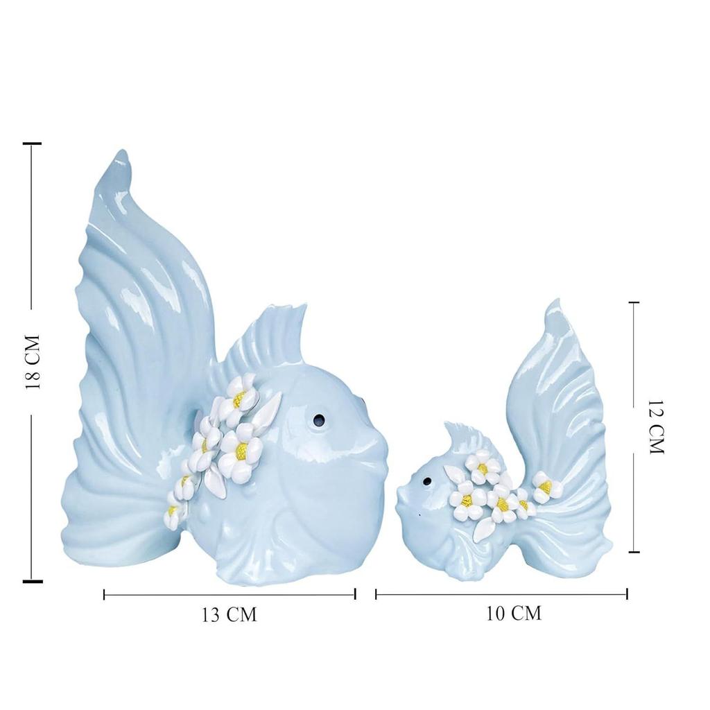 Modern Minimalist Sky Love Fish Art Figures | Beautiful Home Decor- (Set of 2 Pc, Sky)