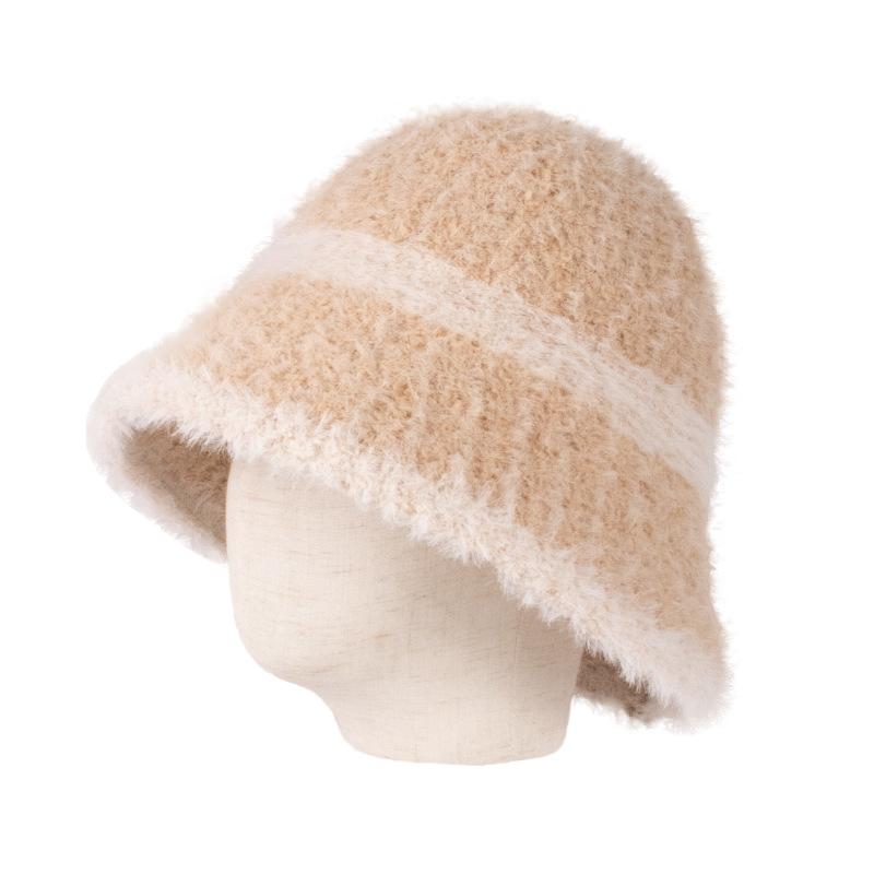 Hat women's autumn and winter new lamb plush bucket hat color matching versatile bucket hat warm and cold knitted basin hat tide