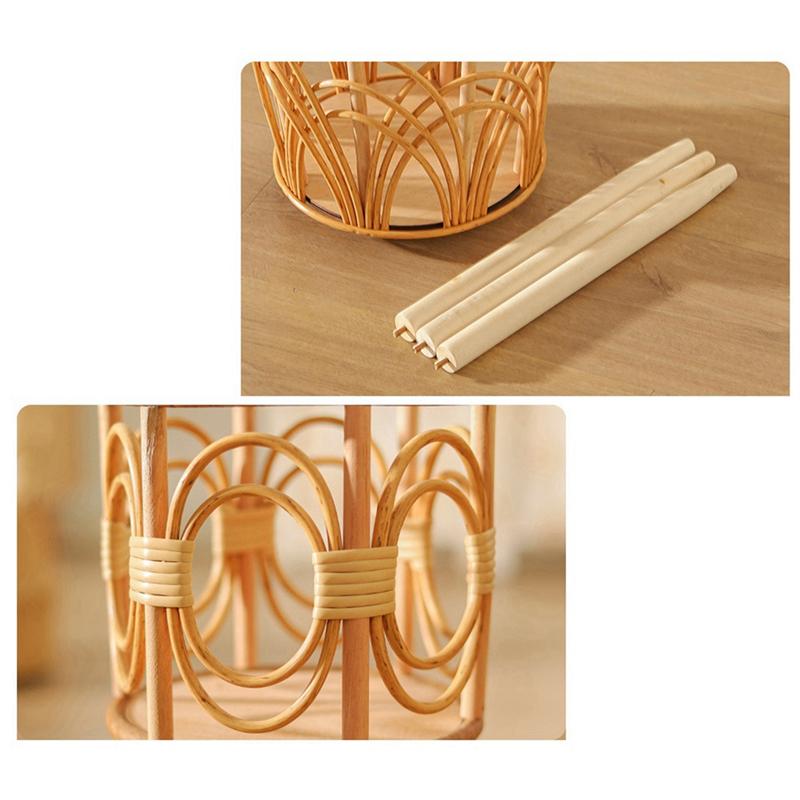 M-Modern-Rattan Indoor Plant Stand Straw Woven Flowers Pot Holder Stool With Legs Floor Planter Baskets Rack Wooden Plant Shelf