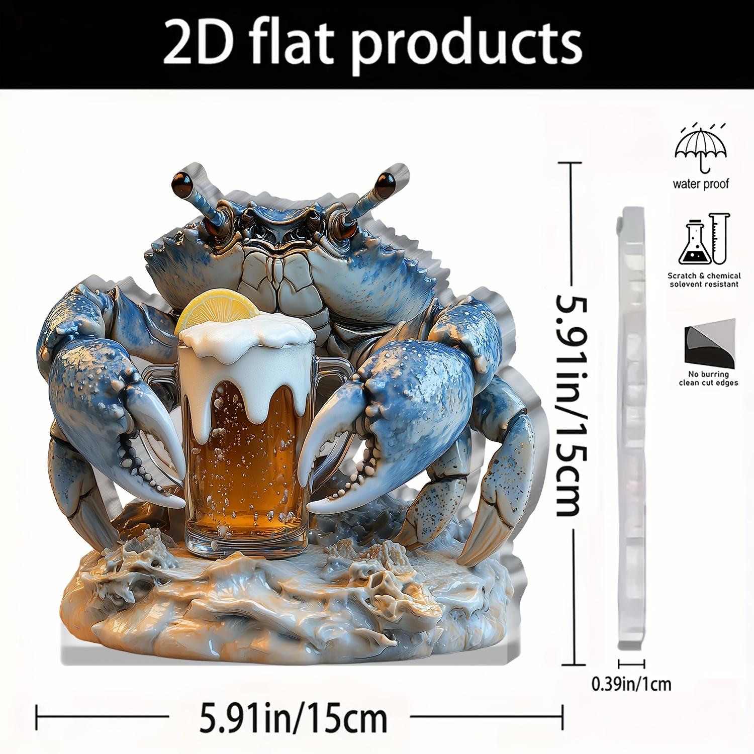 

1pc, Blue Crab Drinking Beer Crystal Desktop Ornament, Bohemian Style, Realistic Design with Original Artwork, Suitable for Home, Cafe, Office Desk 15*15cm
