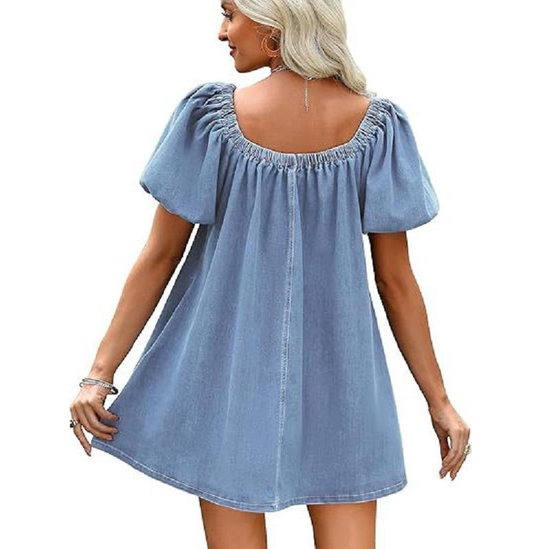 Rochii de vară din denim pentru femei Rochie mini cJean cu guler pătrat