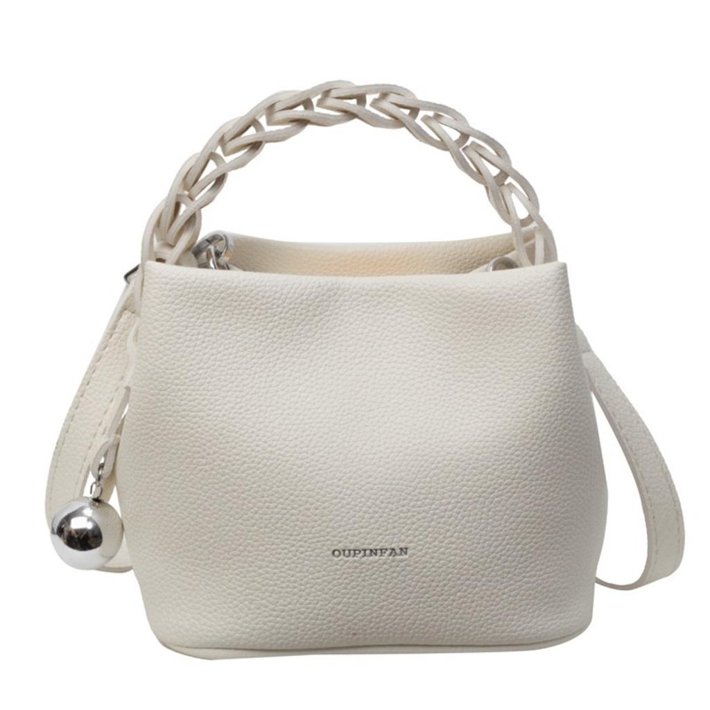 Ladies' Elegant Woven Bucket Bag Crossbody Bag - Detachable Shoulder Strap, Magnetic Buckle Design, Large Capacity Handbag
