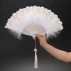 White Feather Fan, Popular Retro Fan, Suitable for Pairing with Cheongsam, Dance, Catwalk, Bird-Of-Prey Style, Palace Style, Fairy-Like Girl Folding