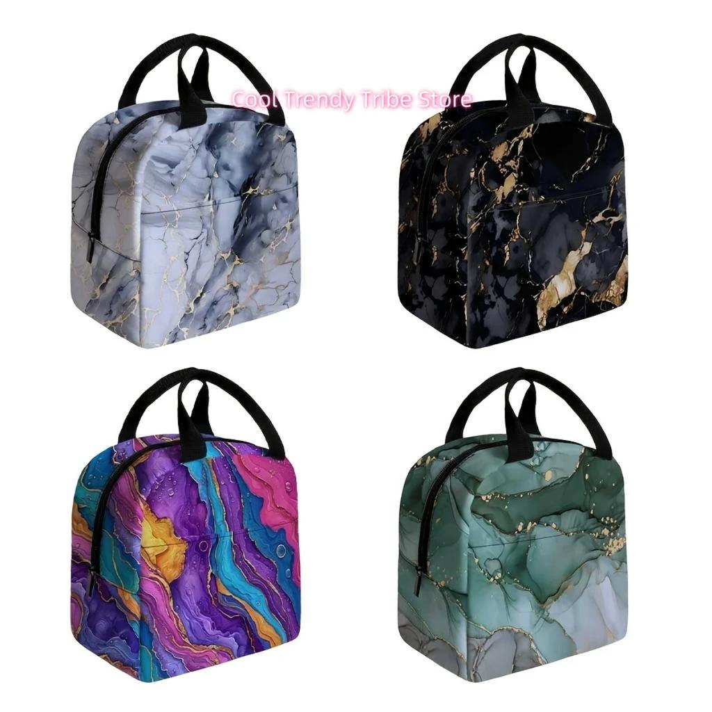 Marble-pattern Printed Tote Lunch Bag, Women's Insulated Bag, Clutch, Outdoor Picnic Storage Bag, Non-food Contact