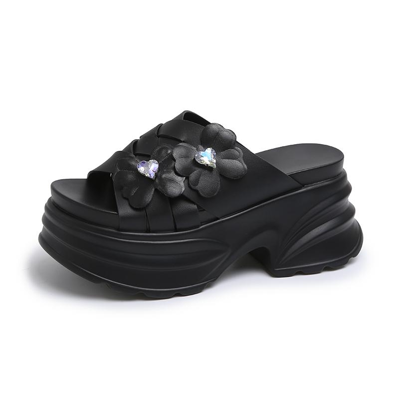 Fashion 8CM Fashion Crystal Platform High Slippers Women Open Toe Wedges Sandals Summer Soft Slipper Indoor Outdoor Leisure Beach Shoes