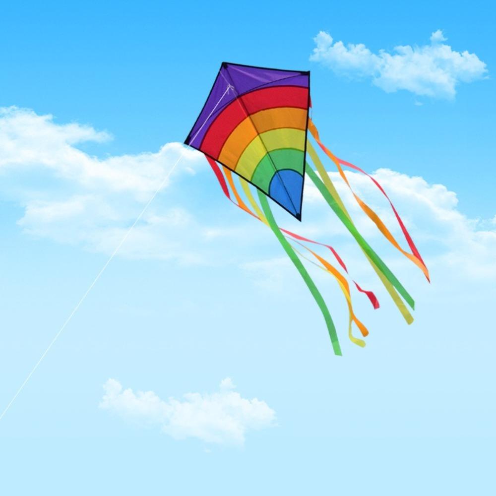 Easy To Fly Colorful Rainbow Kite with Multiple Tails Good Flying Children's Kite Ripstop 80 Meter Kite Line Beach Diamond Kite