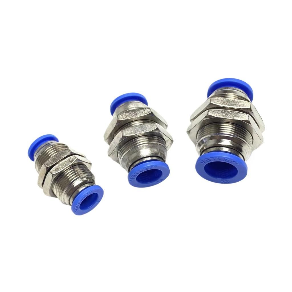 PM 4 6 8 10 12 mm Tube OD Push In Connect Bulkhead Nickel Plated Brsss Pneumatic Air Fitting Connector Adapter