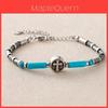 Mens Black Stainless Steel Cross Bead Bracelet With Turquoise Stone For Fashion And Gift