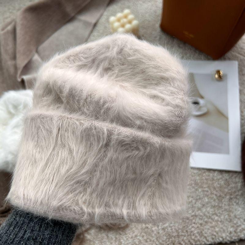 

Плюшевая шапка из кроличьего меха, вязаная шапка-мешок, защита головы и ушей, вязаная шапка, теплая шапка, повседневная шапка, зимняя женская шапка one size（56-58cm） бежевый