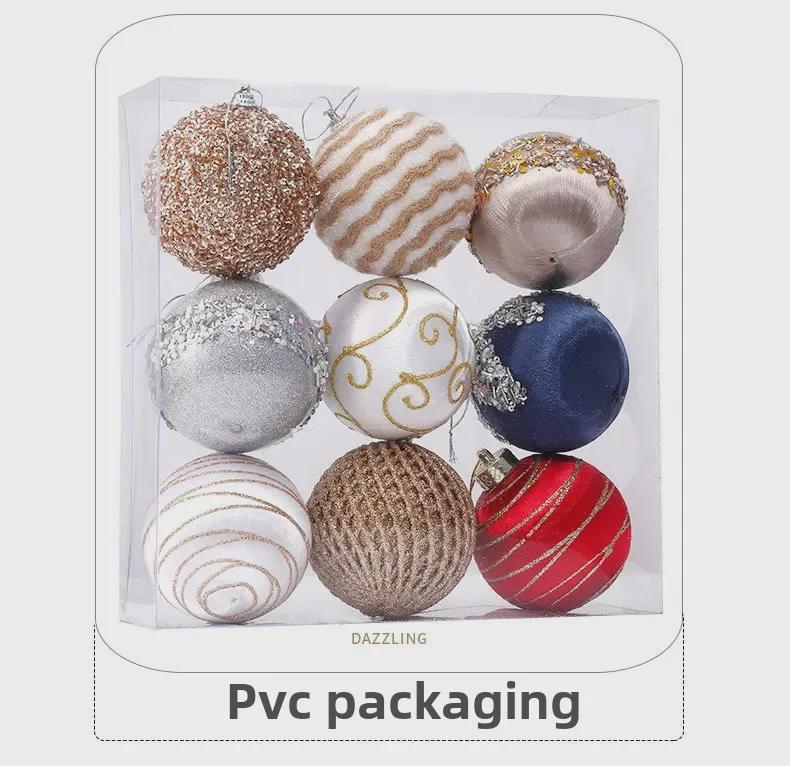 8cm 3D Silk Thread Christmas Ornaments - Set of 9 Foam Balls