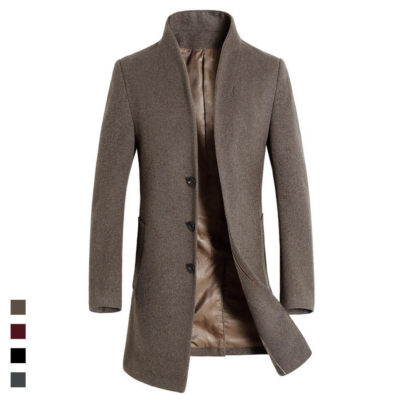 

Autumn and Winter Men s Woolen Coat Trench Coat Men s Medium and Long Monk Collar Korean Version Slim Woolen Coat Men 200