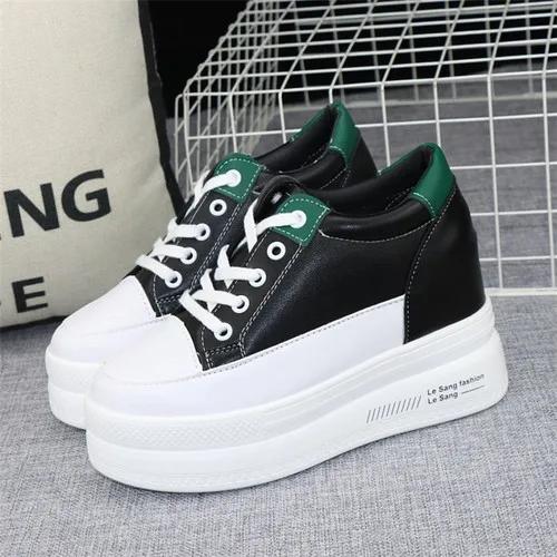 

Fashion Inner Increase 10cm Black Shoes Female 2024 Autumn New Style Thin White Shoes Thick-soled Platform Sneaker Casual Shoes 34 чёрный
