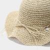 Women Hat Wide Brim Adjustable Strap Hollow Crochet Straw Hat Breathable Foldable Summer Outdoor Sun Hat