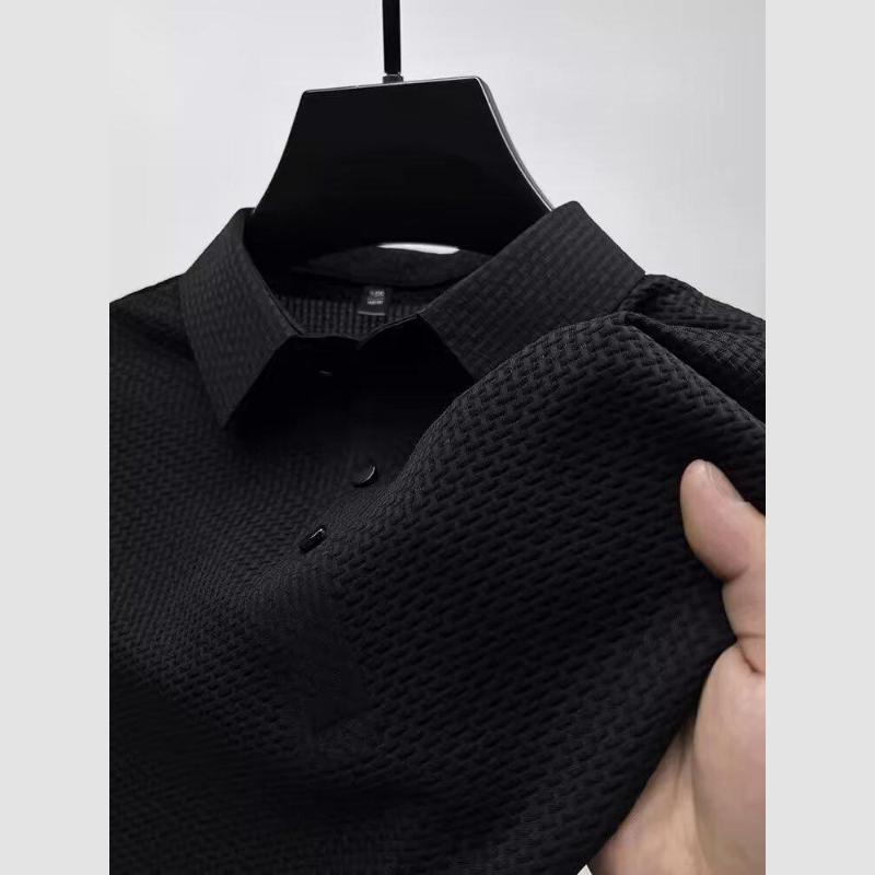 Men's Business Casual Short Sleeved Bone Flower Solid Color POLO Shirt Fashion Breathable Comfortable Summer Versatile Top