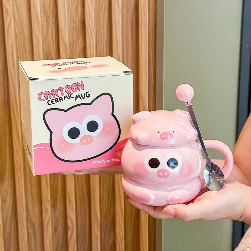 

Милая кружка-свинка с крышкой, подарок на день рождения для девочек, сувенир для подруг и практичная подарочная коробка для детей 401-500ml